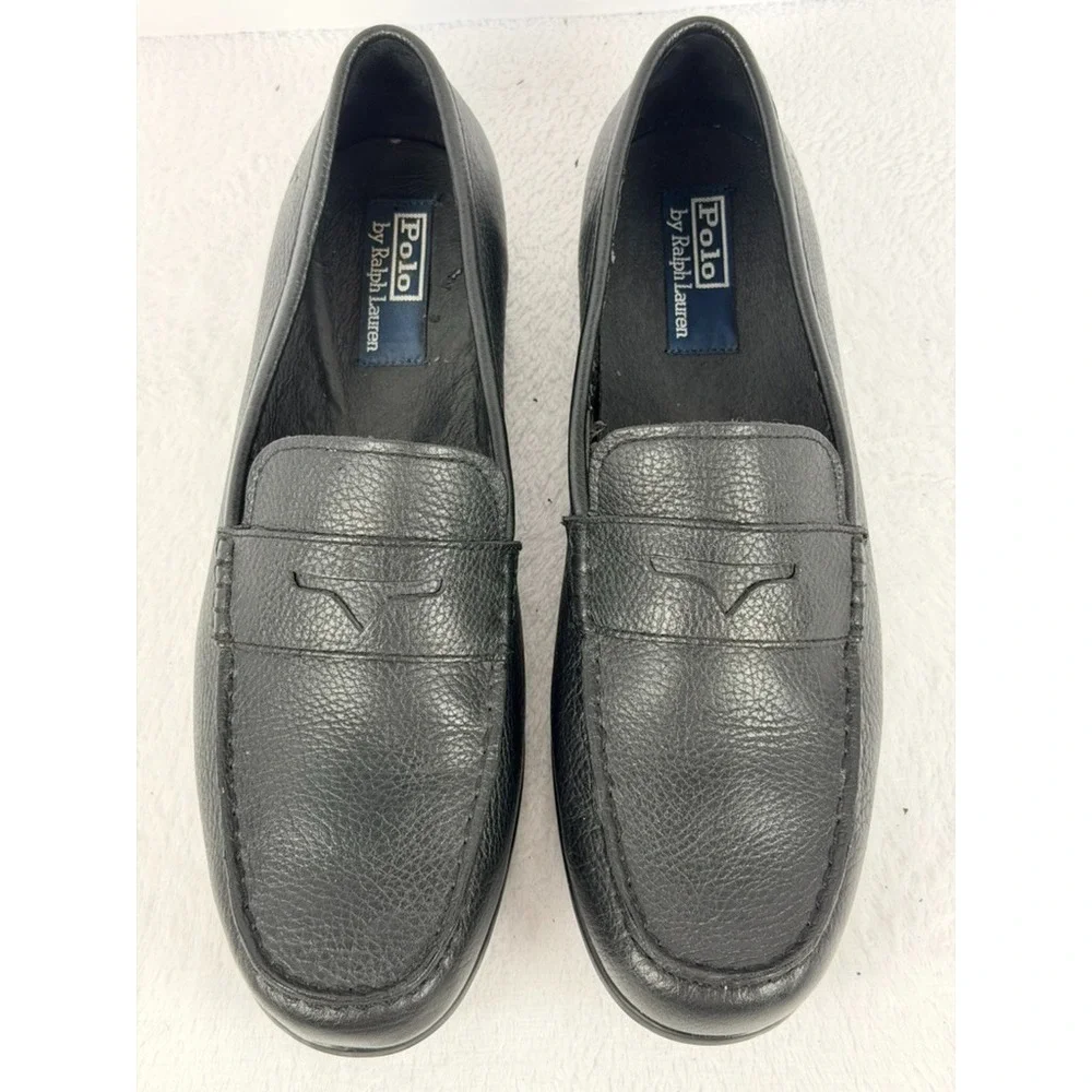 Polo Ralph Lauren Adante Black Leather Penny Loafers Men's Size 12 D Flaking